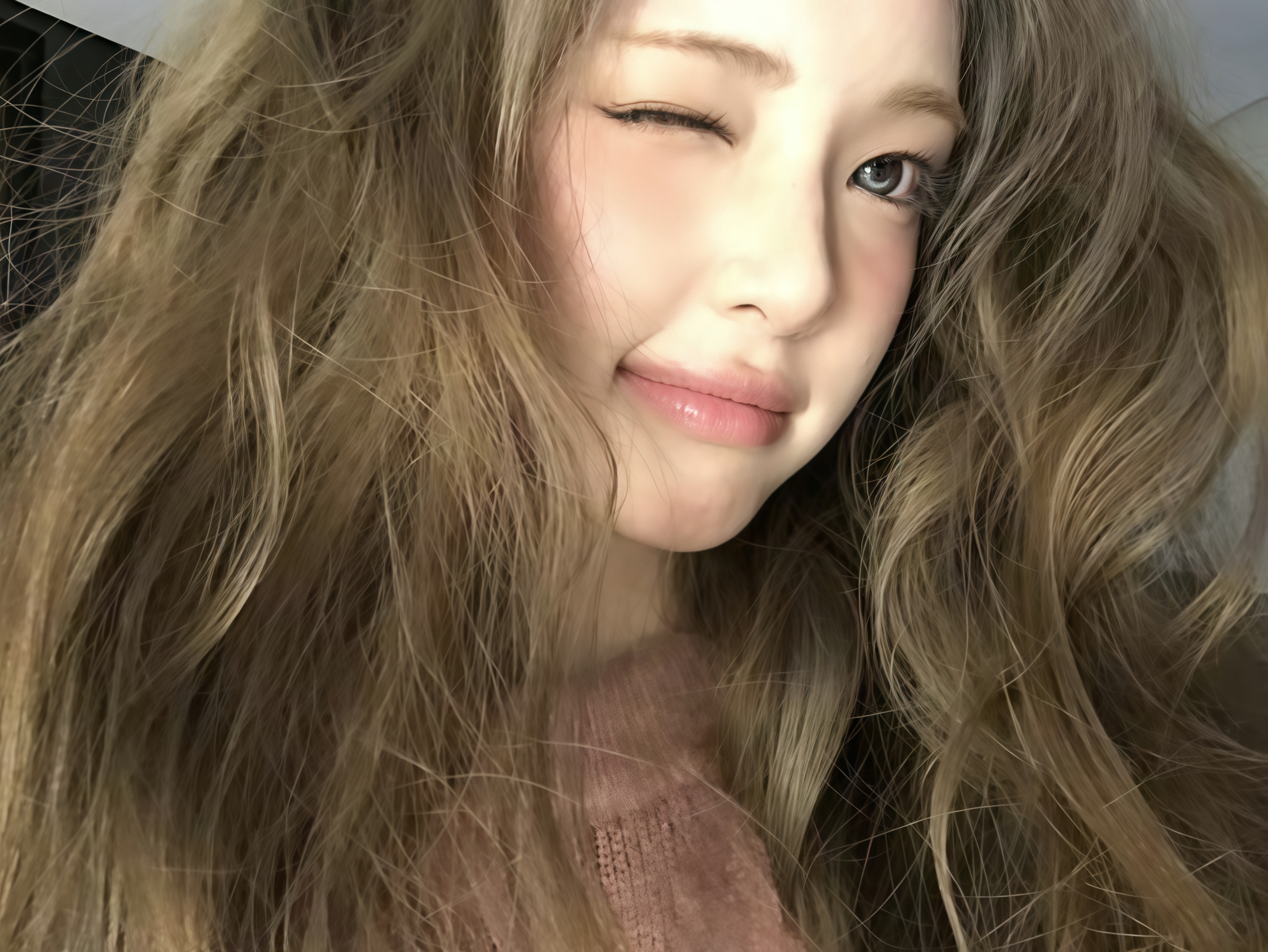 Mibey winking playfully with messy hair